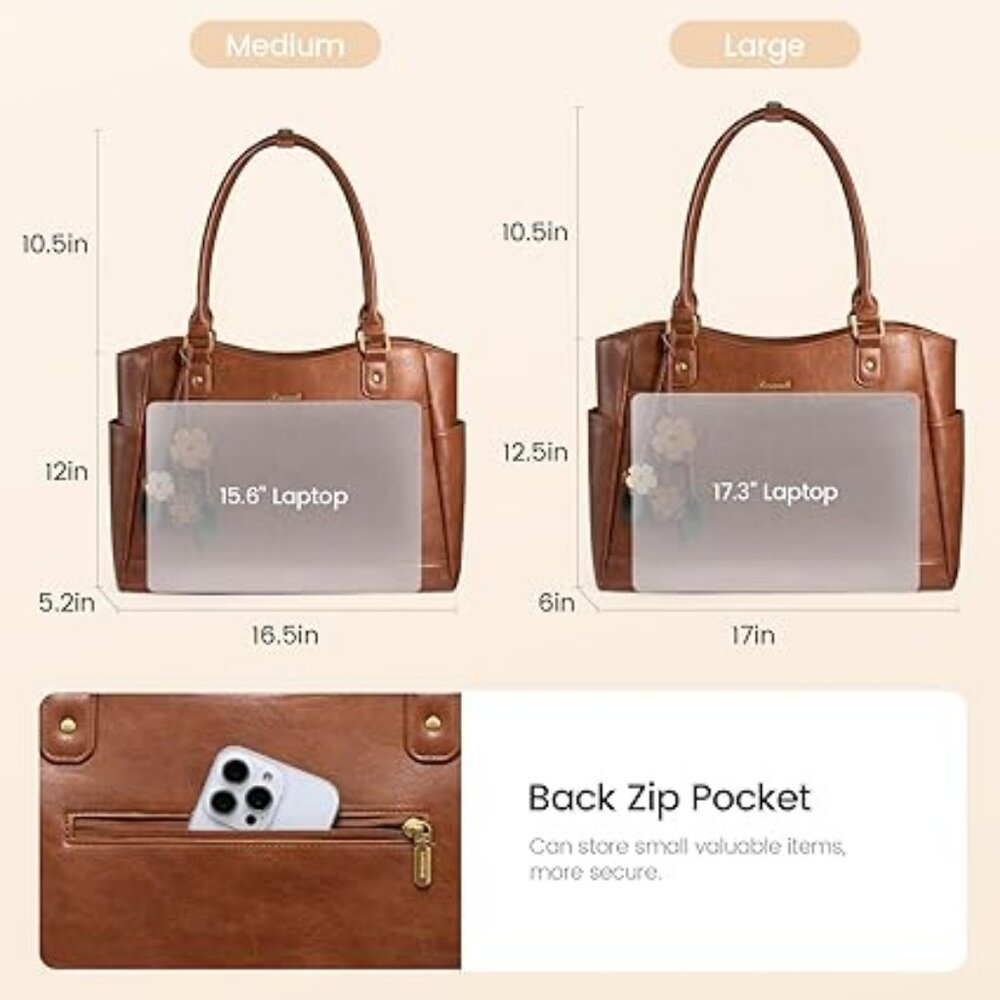 LOVEVOOK Vintage Leather Laptop Tote • Work & Office Bag - Picture 5 of 6